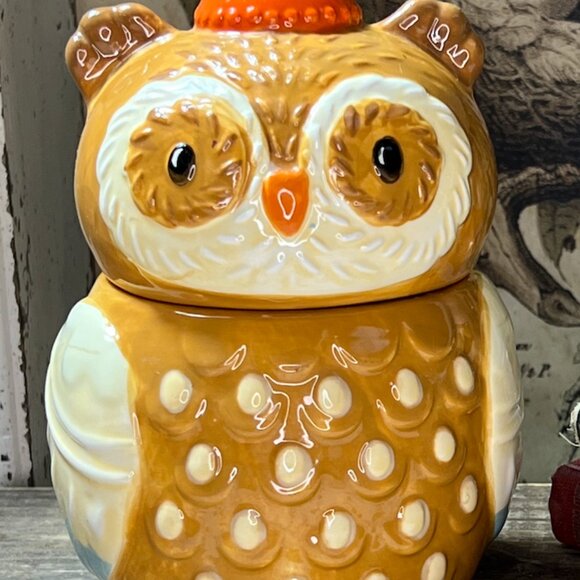 Earthenware Ceramic Owl Jar with Beanie Hat  - - Picture 11 of 12